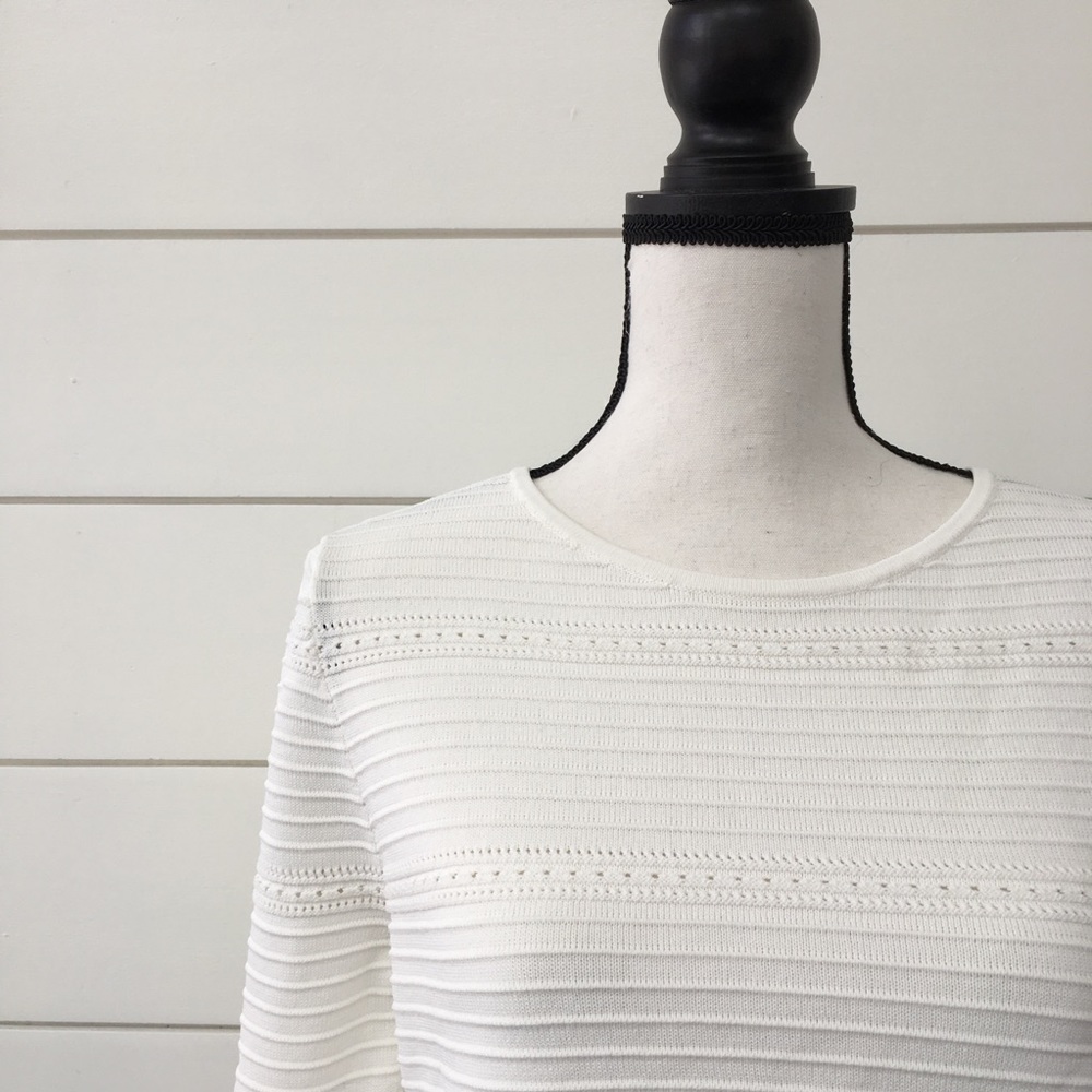 White House Black Market Drama Sleeve Pointelle Sweater - Picture 5 of 7